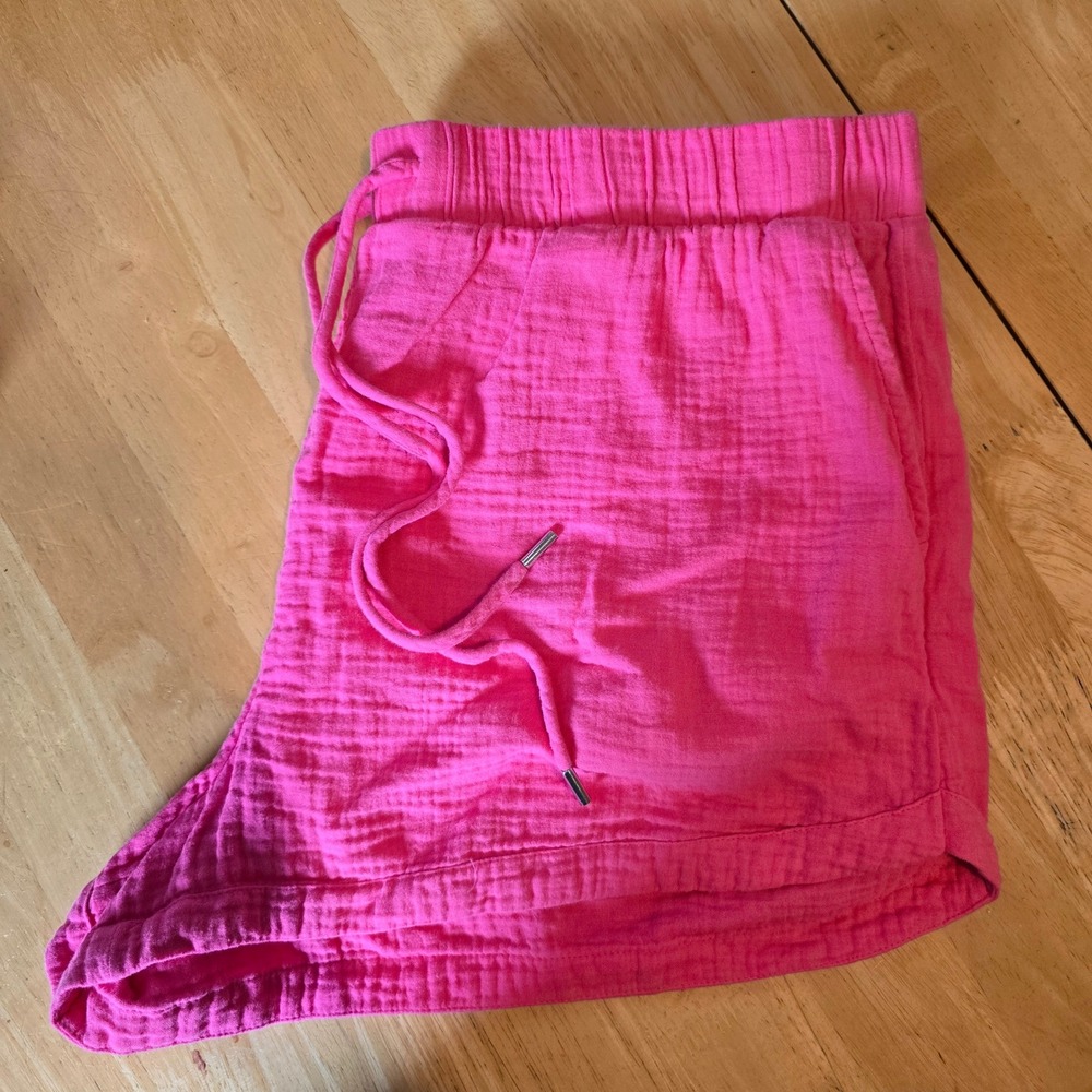 CALIA Women's XXL Hot Pink Cotton Gauze Pull-On Shorts Drawstring Pockets